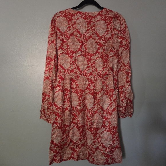 Anthropologie Skylar Floral Red Silk Blend Boho Faux Wrap Mini Dress. 8 - Picture 4 of 10